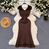 Summer New Knitted Dress Women's French Retro High-End Slim Slimy Temperament Of The Body Fishtail Dress