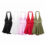 Women's Clothing 2025 Spring New Silk-Sense Texture Hanging Neck-Deck Bow Tie With Mini-Coat