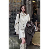 Winter French Style High-Neck Single Buckle Knitted Skirt Dress Set