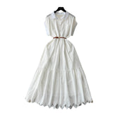 Small Design Buckle Loose Collar With Long Dress Women Summer Waist 100 Folded Shirt Collar Splicing Long Dress