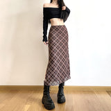 2025 Autumn New Women's College Style Retro Print Repair Height Waist Open Skirt