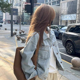 Net Red Ins European-Style Cotton Cotton Retro Denim Jacket Women's Spring And Autumn Thin Korean Version Of Loose Short-Sleeved Shirt