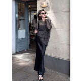 High Cold Goddess Fan Lazy Wind Hollow Sun Protection Shirt Summer New Fashion Bag Hip Fishtail Skirt Two Sets