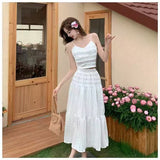 French Gentle Wind Skirt Woman's New High-Waisted Hanging Cake Skirt Temperament Long Skirt Sling Vest Set