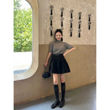 High-Level Temperament Suit Dress Women Autumn Solid Cartoon Sleeve Knitted Shirt Half-Dress Two-Set