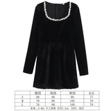 Women's Clothing 2025 Winter New Square Neck Nail Beads To Collect Short A-Shaped Dress