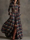 2025 Women's Shirt Dress Digital Print Collar Long Sleeve Retro Dress Dress