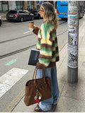 Autumn/Winter 2025 Women's Comfortable Casual Colored Round-Neck Striped Sweater Knit