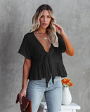 2025 Summer New Women's Pure Color Splicing Loose Short-Sleeved Strap Lotus Edge Top