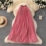 Classic Fashion Folding Wave Half-Dress French Sweet High-Waisted A-Shaped Skirt Mid-Long Folds Skirt