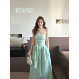 Design-Sensitive Fashion Tectorial Dress Summer New Waist Bow Sweet Girly Dress