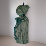 Three-House Folded Dress Design Irregular Lotus Leaves Side To Receive Waist Repair Bright Silk Pressure Folds