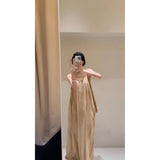 Seaside Vacation Fainting V-Neck Hanging Neck Dress Loose Belly Sleeveless Sleeve Sling Vest Long Dress
