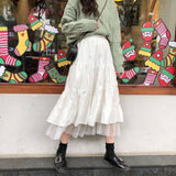 Spring And Summer New Korean Version Of The College Wind Mesh Splicing Skirt Half-Bred Mid-Long A-Skirt Ins