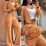 2025 Women's Wrinkle Collar Long-Sleeved Shirt High-Waisted Rope Shorts Fashion Casual Two-Piece Set