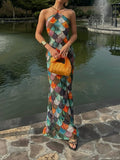 2025 Summer New Women's Print Sleeveless Hanging Neck Dress Fashion Temperament Elegant Sexy Style