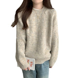Autumn And Winter Soft-Cuffed Solid Color Long Sleeves Knitted Jersey Casual Bottom Korean Soft Lazy Wind Cover Sweater Female