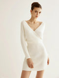 2025 New Women's Fashion Temperament Cross V-Neck Bat Pack Hip Knitted Dress