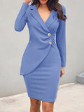 Autumn 2025 Body-Buttoning Hip-Bottom Button Buckle Professional Dress Ebay