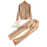 Autumn And Winter New Zipper Sweater Jacket Creative Pony Embroidered Long-Sleeved Knitted Trousers Two Sets Of Women