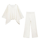 Cloak-Style Asymmetrical V-Necked Collar Sweater High-Waisted Trousers Casual Knitting Set 2025 Spring Girl