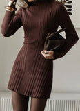 Long-Sleeved Half-Necked Dress Knitted Dress Spring 2025 Temperament Tweed A-Word Skirt