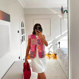 New Literary Retro Wearing Waist Vest Vest Printed Tie Cotton Vest