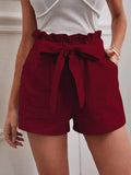 New 2025 Summer Women's Loose Flax Leisure Shorts Pocket Solid Colored High-Rise Broad Legs