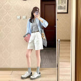 White High-Waisted Broad-Legged Denim Shorts Women's Summer Narrow Version Of Small Straight-Tipped Trousers To Make Old Thin Five-Point Pants