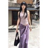 French Sexy Pure Lusty Purple V-Neck Hanging Neck Sling Vest With Hip Skirt Two-Piece Suit Girl Summer Thin