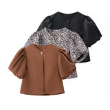 Fashion Bubble Sleeve Single-Button Shirt 2025 Spring And Summer Sweet Round Collar Short Top Female Casual