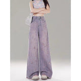 Pink Purple High-Waisted Broad-Legged Jeans Women's New Broken Hole Hair Fall Trousers In Summer 2025