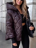 Autumn And Winter New Fashion Trend Lattice Loose Hooded Cotton Jacket