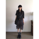 French Collar Five-Sleeved T-Shirt Top Women Irregular Check-In Half Dress Korean Two-Piece