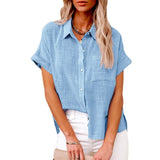 Wish Summer New Women's Solid Color Linen Shirt Short Sleeve Casual Loose Shirt