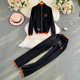 Autumn And Winter New Zipper Sweater Jacket Creative Pony Embroidered Long-Sleeved Knitted Trousers Two Sets Of Women