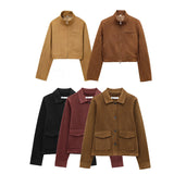 Jacket Pocket Women's Texture Collar Coat Effect Velvet Face 2025 Long Sleeve Single Row Buckle Spring