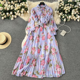Dress Women's Autumn Dress 2025 New Heavy Industry Pressed Long Printed Chiffon Dress Sweet Holiday Dress