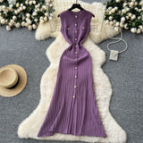 Small Fragrant High-End Round-Neck Sleeveless Metal Buckle Slimming Knitted Dress Woman 2025 New Summer