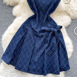 Cowboy Dress Woman 2025 Summer Design Small Bow Tie Belt Waist-Free Vest Skirt