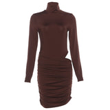 Fashion 2025 Autumn And Winter New Women's Pure Color Sexy Tight Height Collar Ass Hollow Dress Woman