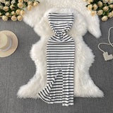 Hottie Thoracic Striped Knitted Dress Elastic Slimming Temperament High-End Ass Skirt