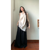 Spice Girls Design Feel Hanging Neck Vest Bare Shoulder Dress Female Summer New Temperament Loose Broad Legs Casual Pants Set
