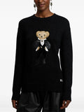 Round-Neck New Women's Bear Embroidered Retro Body Sweater College Style Knitted Shirt Top