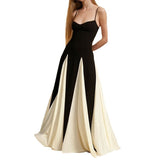 2025 Spring Women's Fashion Temperament Slings Bumping Color Short-Sleeved Loose Swing Dress