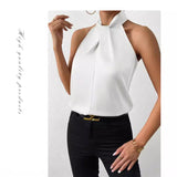 Women's Clothing 2025 Summer New Color Clove Hanging Neck Sleeveless Vest Ribbon Simulation Silk Top