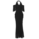 2025 Summer Fashion Trend Women's New V-Necked Bare Back Mesh Splicing Body And Hip Dress