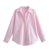 Autumn New Women's Simple Fashion Casual Loose Collar Single Buckle Long-Sleeved Shirt Top