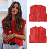 2025 Autumn Street Shirt Fashion Cute Crochet Wool Vest Knitted Thick Knitted Vest Women's Clothing