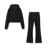 Women's Casual Sports Suit Spring Big Pocket Hooded Long Sleeve Zipper Repair Short-Sized Tidaught Rope Waist